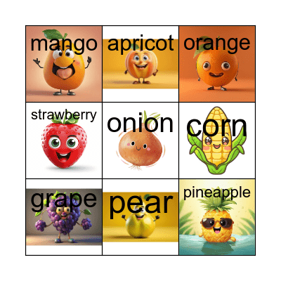 Fruit and Vegetable Bingo Card