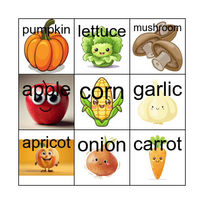 Fruit and Vegetable BINGO Card