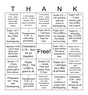 Thanksgiving Bingo Card