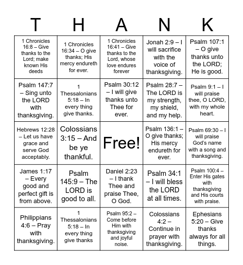 Thanksgiving Bingo Card