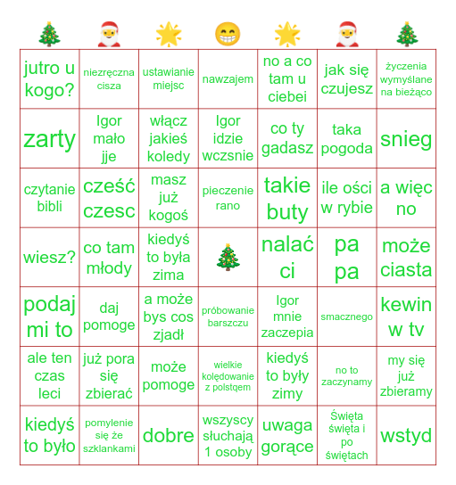 🎄🎅ŚWIĄTECZNE BINGO🎅🎄 Bingo Card