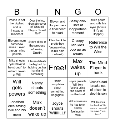 Stranger Things Season 5 Bingo Card