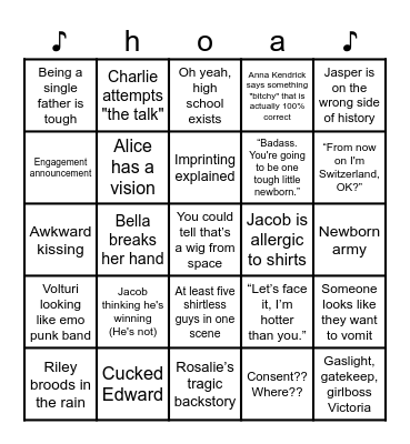 Twilight Saga: Eclipse Bingo Card