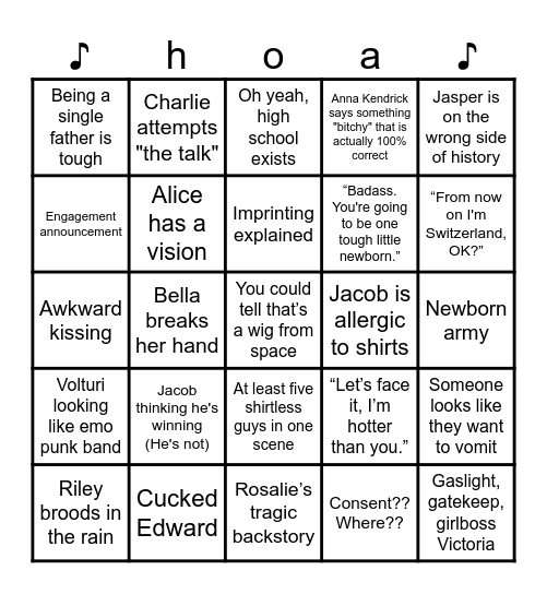 Twilight Saga: Eclipse Bingo Card