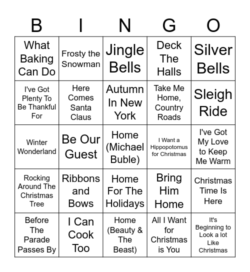 The Hive Collaborative presents HAPPY HOLIDAY SINGALONG Bingo Card