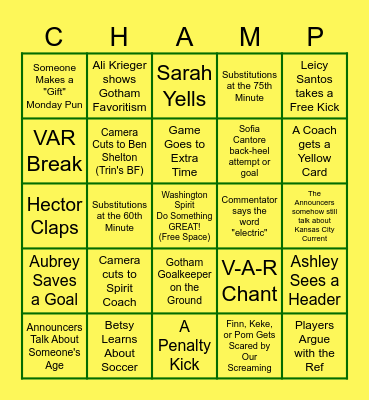 2025 NWSL Championship Bingo Card