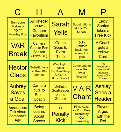 2025 NWSL Championship Bingo Card