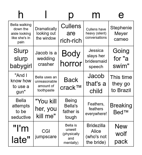 Twilight Saga: Breaking Dawn Pt 1 Bingo Card