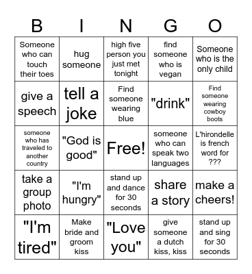 Dion and Nanette's Celebration Bingo Card