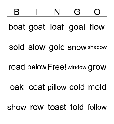 Long O Bingo Card