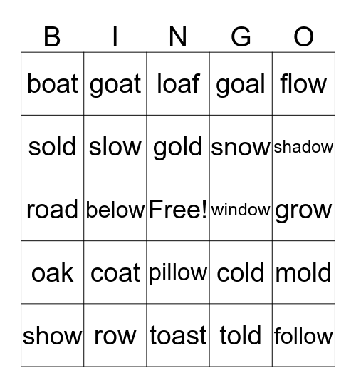 Long O Bingo Card