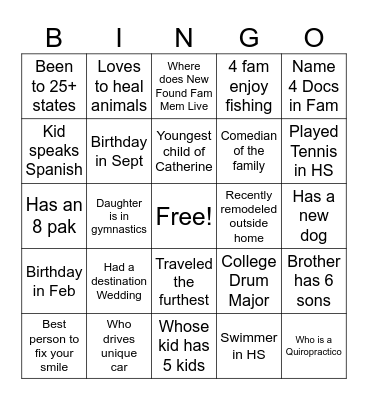 Graham Family Bingo Card
