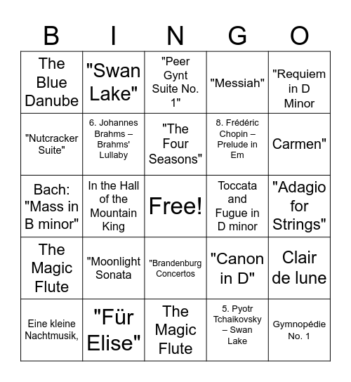 Classical Music Bingo Card
