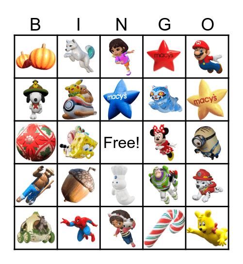 Macy's Thanksgiving Day Parade Bingo Card