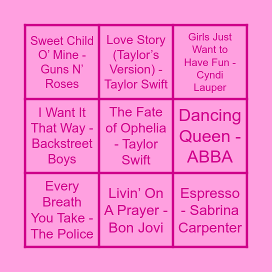 Curieus Music Bingo Card