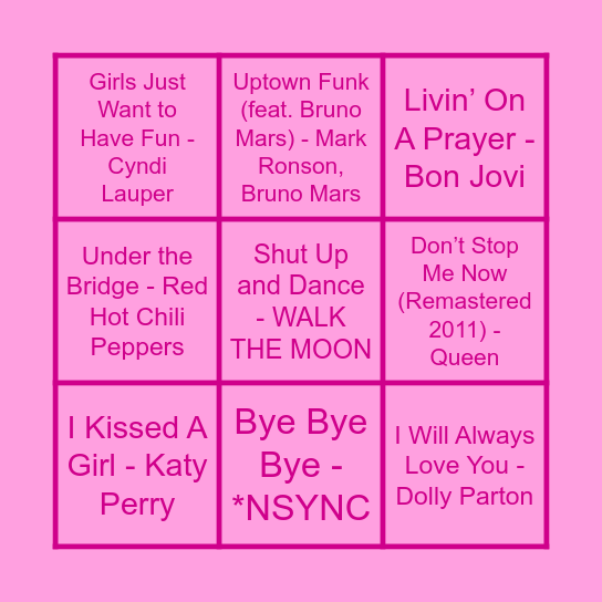 Curieus Music Bingo Card
