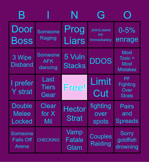 Rinnibun's Heavyweight Savage PF Bingo Card