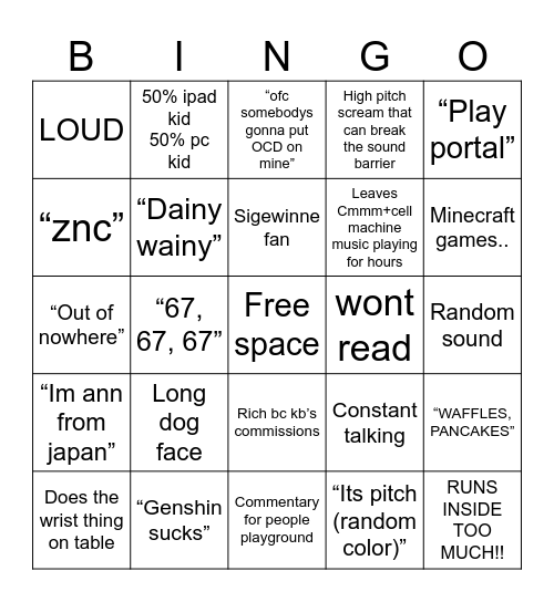 For freind Bingo Card