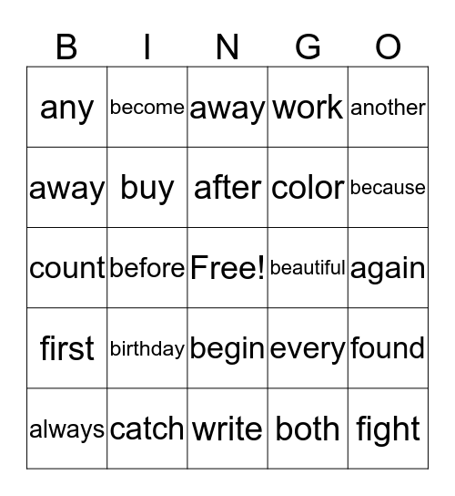 I B Bingo Card