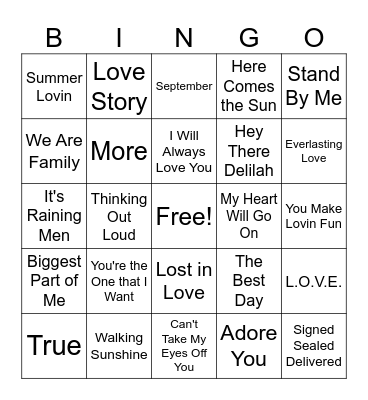 Love Is In The Air Bingo Card
