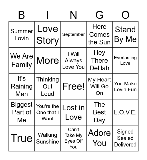 Love Is In The Air Bingo Card