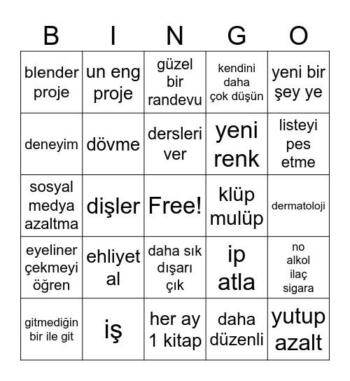 life things Bingo Card