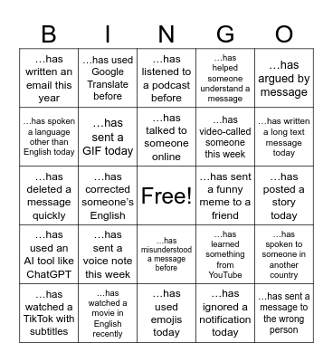 Find Someone Who.. Bingo Card