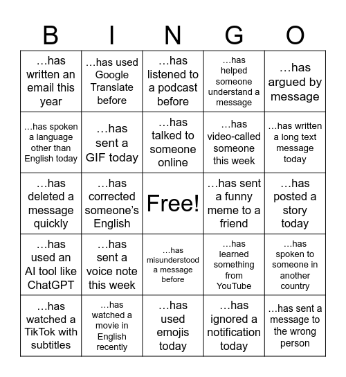 Find Someone Who.. Bingo Card