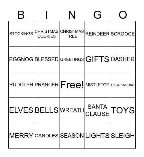 HOLIDAY BINGO  Bingo Card