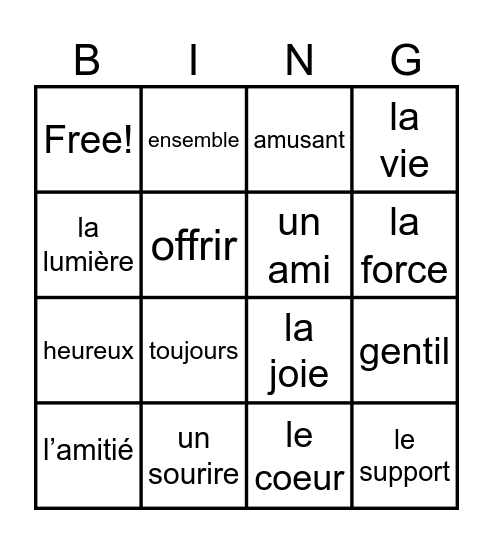 Bingo L'hymne à l'amitié Bingo Card