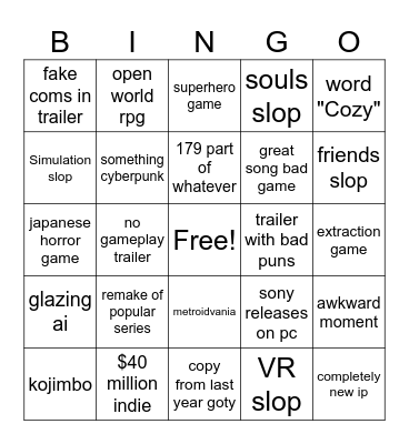 TGA 2026 Bingo Card