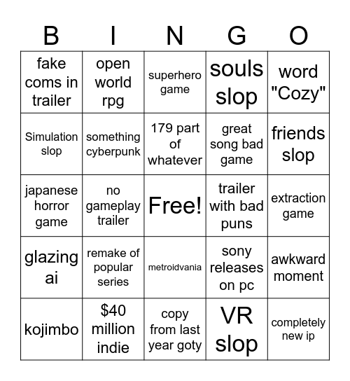 TGA 2026 Bingo Card