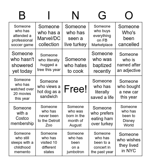Friendsgiving Bingo Card