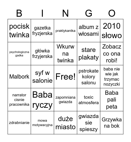 Bingo ostre cięcie nowe Bingo Card