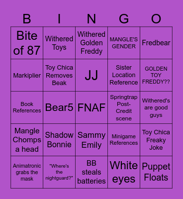 FNAF 2 MOVIE BINGO Card