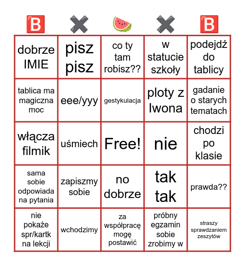 BINGO ⏰💥🍉✖️ℹ️✖️🍉 Bingo Card