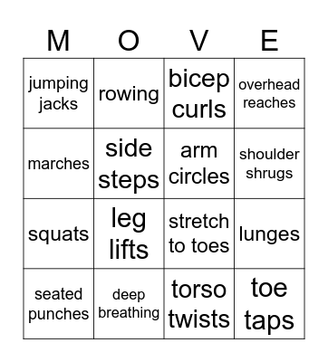 Exercise Bingo! Bingo Card
