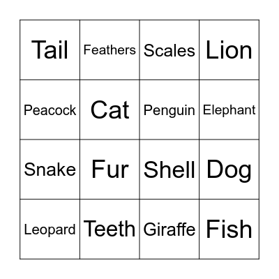 Animal Bingo Card