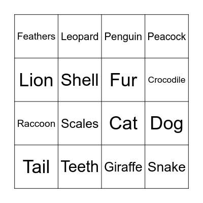 Animal Bingo Card