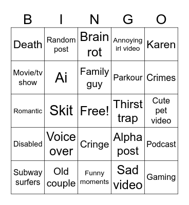 Instagram Bingo Card