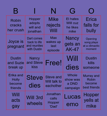 Stranger Things Bingo Card