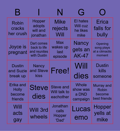 Stranger Things Bingo Card