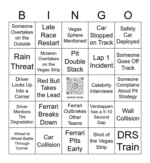 Las Vegas Gran Prix Bingo Card