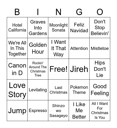 Song Identification Bingo Card