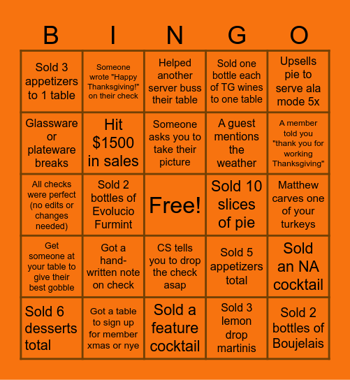 Thanksgiving Bingo! Bingo Card