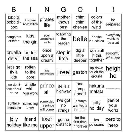 DISNEY Bingo Card