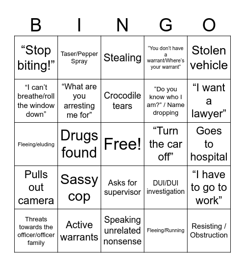 Bodycam Bingo Card