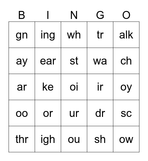 Phonics Charts Mixed Bingo Card