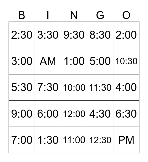 Time Bingo Card