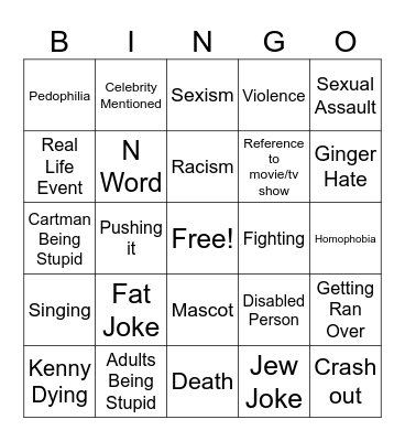 South Park Bingo Card